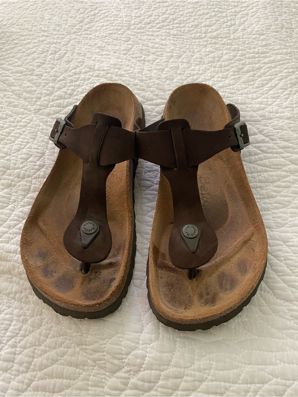 Women's Betula Brown Leather T-Strap Sandals Size 8